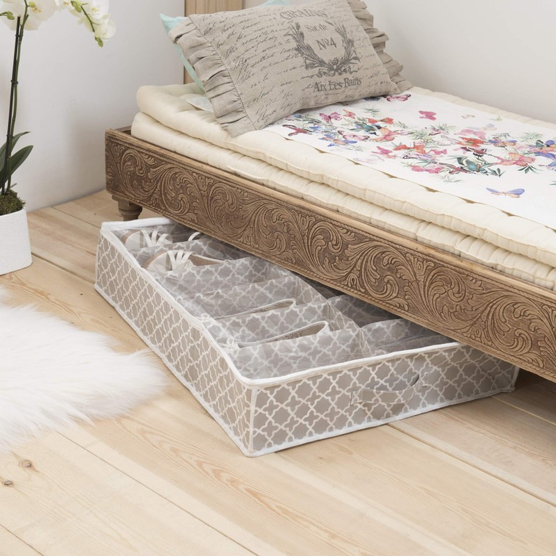 Compactor Underbed Shoe Storage Bag, Anti-Dust, Madison Range, Taupe/White, Polypropylene