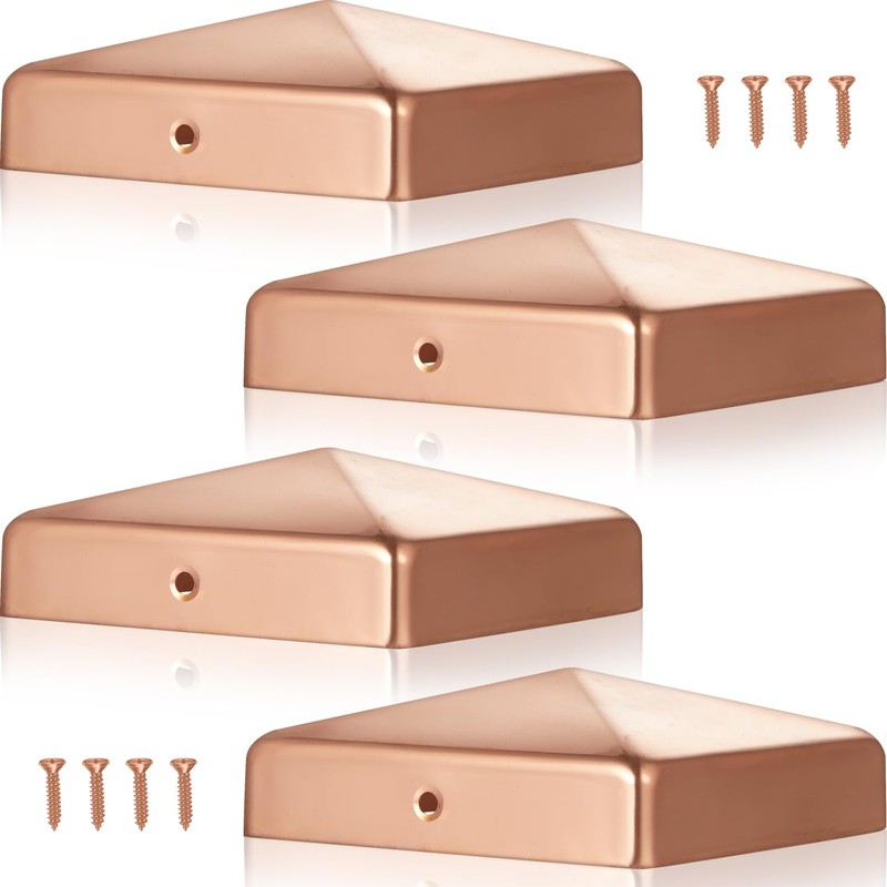 Tandefio 4 Pcs 6x6'' Solid Copper Post Caps Fence Pyramid