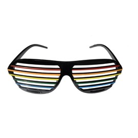 We Show Pride Black Rainbow Design Shutter Shades Fun Novelty Plastic Party Retro Fancy Dress Costume Prop Rave Club Eyewear Disco Adults 80's Sunglasses