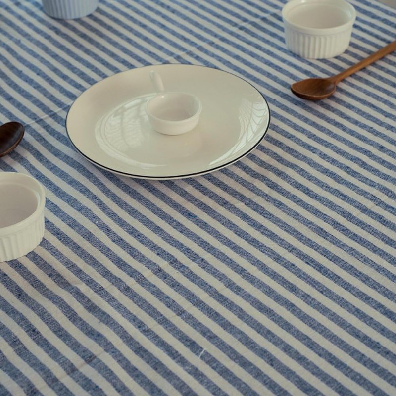 meioro Tablecloths Striped Tassel Table Cloth Rectangular Tablecloth Cotton Linen