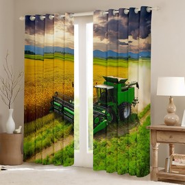 jejeloiu Tractor Darkening Drapes (2 Panels, 42 x 63 Inch) Farmland Curtains for Bedroom Living Room Kids Decor Western Farm Tractor Blackout Curtains Vehicle Window Treatments Machinery Truck