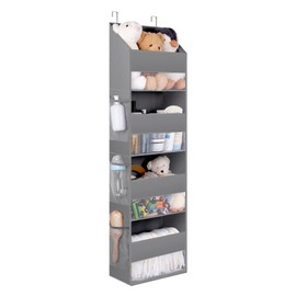 GRANNY SAYS GRANNY SAYS 4-Shelf Over The Door Storage Organizer, Pack of 1 Back of Door Hanging Organizer, Hanging Nursery Organizers and Storage, Over Door Organizer for Baby Room Organizing Baby Clothes, Grey