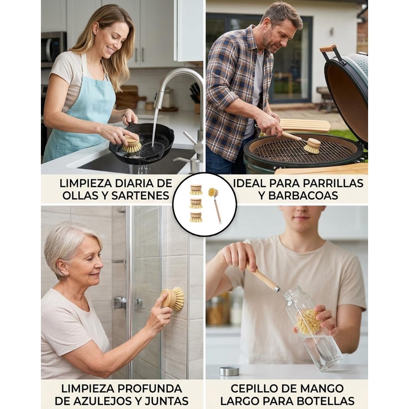 Cepillo para Trastes Cocina, 4 Piezas Juego De Cepillos para