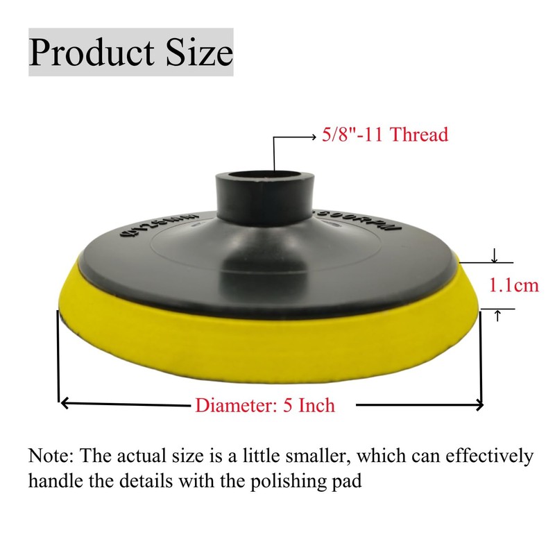 5 Inch Hook and Loop Backing Pad, 5/8"-11 Thread Polishing