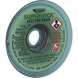 MG ChemicalsDesoldering Braid #3 Fine Braid Super Wick with RMA Flux, 5' Length x 0.075" Width, Green