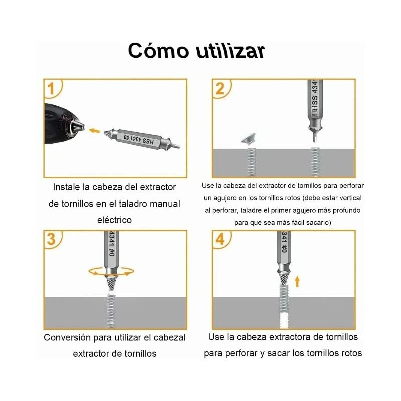Herramienta Extractor Macho de Rosca Quita Tornillo Roto Perno Barrido
