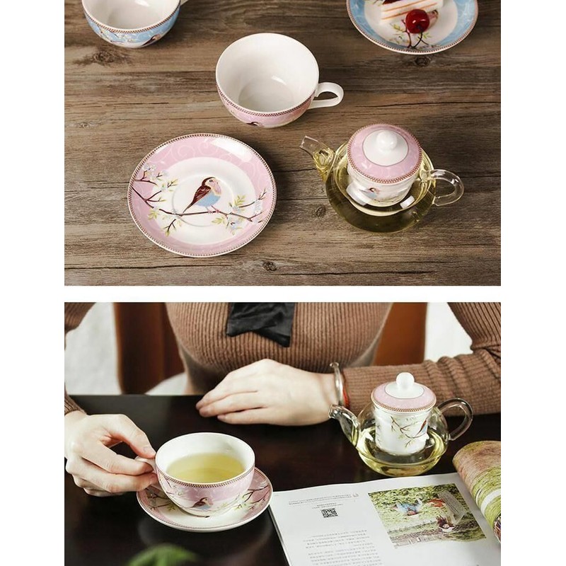 YBK Tech Tea for One Set, Glass Teapot with Porcelain