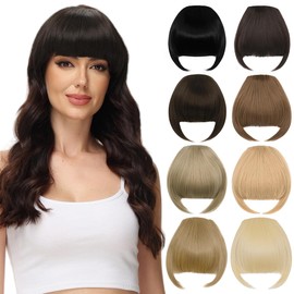 PARXITN Clip-In Bangs Clip-In Fringe Hair Extensions, Synthetic Flat Bang with Temples, Front Face Fringe Pony Hairpieces, Sepia Brown for Women, Pony Hair