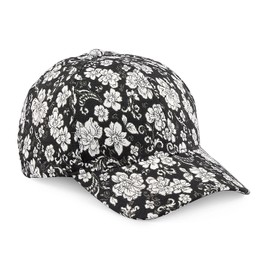 Black and White Floral Metallic Baseball Cap, Blossom Flower Print Hat, Trendy Sports Ball Cap for Women