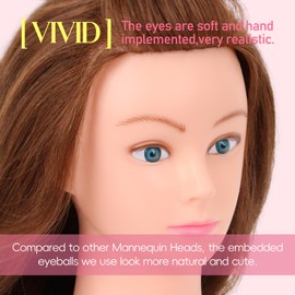 Mannequin Head Human Hair 22"-24" Female 100% Human Hair Mannequin Head Hair Styling Cosmetology Manikin Head Doll Head for Hairdresser with Clamp Holder and Tools (light brown)