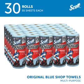 Scott Shop Original Blue Towels (75130), 9.4"x11" Cloth-like Paper Towel (30 Rolls of 55 Sheets, 1,650 Sheet Total)