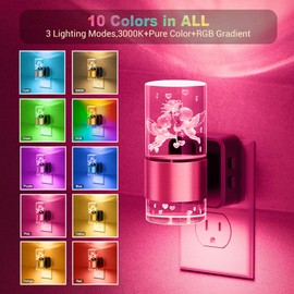 JandCase Night Lights Plug into Wall,Angel Night Light, 3000K+RGB 10-Color LED Nightlight with Dusk to Dawn Sensor, 10/50/100LM Adjustable Brightness for Birthday Home Decor