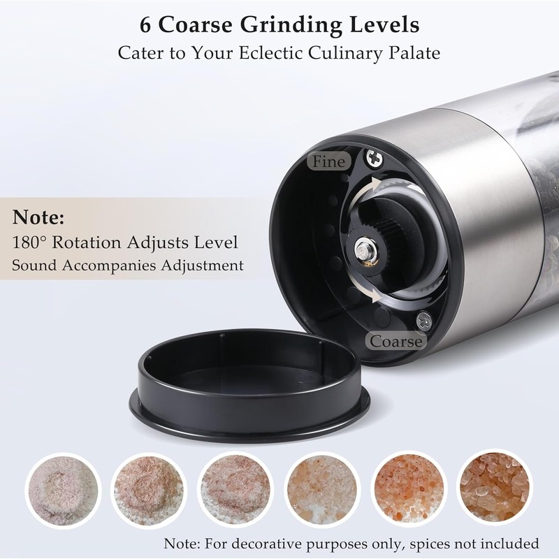 Electric Salt and Pepper Grinder Set, USB Rechargeable, Stainless Steel