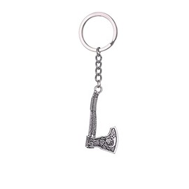 Axe with Runes and Symbols Viking Vikings Keyring Metal Odin | Thor | Valknut | Gift | Men | Boys | Nordmann | Walhalla | Mythology Grey, gray