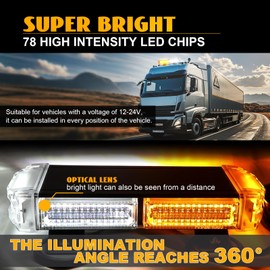 Nrgedzam 78 LED Emergency Rooftop Strobe Lights Bar, High Visibility Safety Flashing Traffic Advisor Emergency Warning Strobe Light with Magnetic for Trucks Construction Vehicles Pickup (Amber/White)
