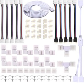 FSJEE 4 Pin LED Strip Connector Kit for 5050 10mm LED Light Strip,Include 8 Types of Solderless Accessories,Provide Most of Parts for DIY Lighting Project