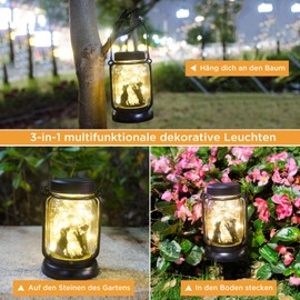 Solar Dog Lantern for Outdoors, 3-in-1 Dog Gifts, Garden Gifts, Gifts for Women, Mason Jar Light, Gifts for Dog Lovers, Solar Dog Light, Dog Lamp, Garden Decor