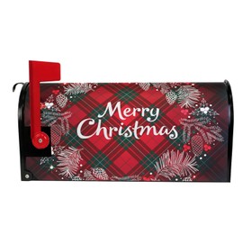 senya Christmas Mailbox Cover, Christmas Monogram Wreath Tartan Plaid Large Mailbox Cover Magnetic Post Box Cover Garden Yard Decor for Outside, Oversized