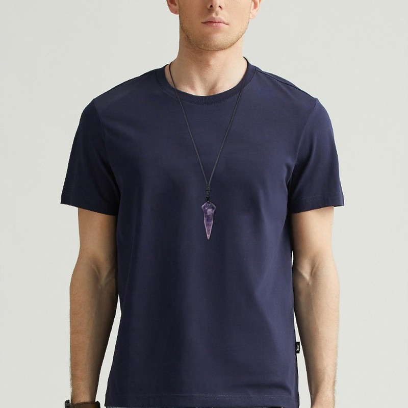 TUMBEELLUWA Carved Raven Skull Pendant Necklace for Men Women, Amethyst
