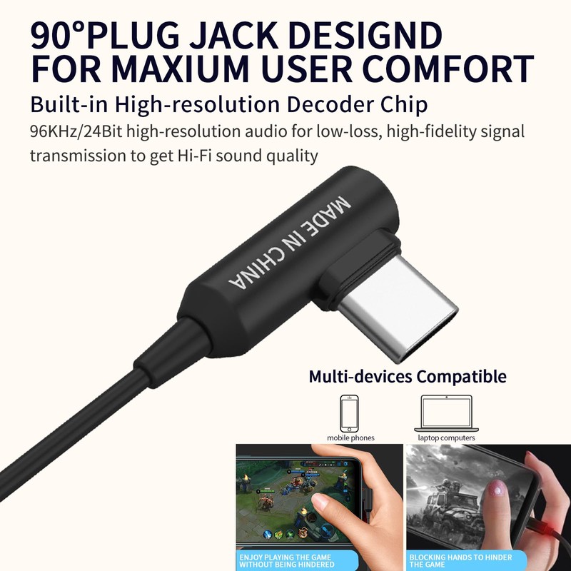 SoundMAGIC E80D USB-C インイヤーステレオヘッドホン、L字型プラグ、インラインコントローラー、メタルハウジング、10mmダイナミックドライバー、防水、防塵、ブラック。