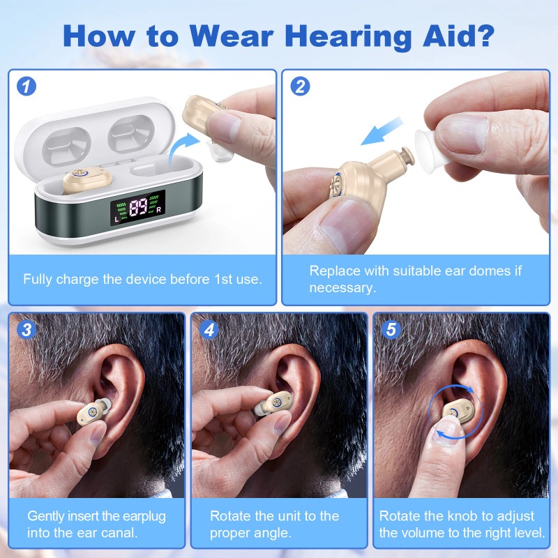 K&FCOPTEE ITE Digital Hearing Aids For Adults Adjustable Rechargeable Hearing