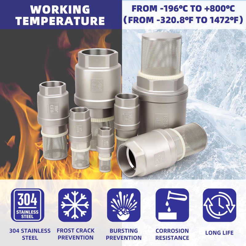 Foot Valve with Filter 1-1/4" NPT, Stainless Steel Bottom Valve,