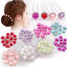 U-shaped Metal Pearl Rhinestone Hair Pin 20 Pieces Sparkling Wedding Birthday Party (White)