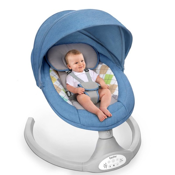 Bioby Baby Swing for Infants with 5 Sway Speeds, Electric Baby Bouncer for Newborn 5-20 Lb, 0-6 Months, Baby Rocker with Remote Control, Touch Screen, Bluetooth Music Player for Lullabies, Blue