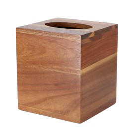 Elama Acacia Wood Square 5.5 Inch Tissue Box Holder, Decorative Tissue Holder