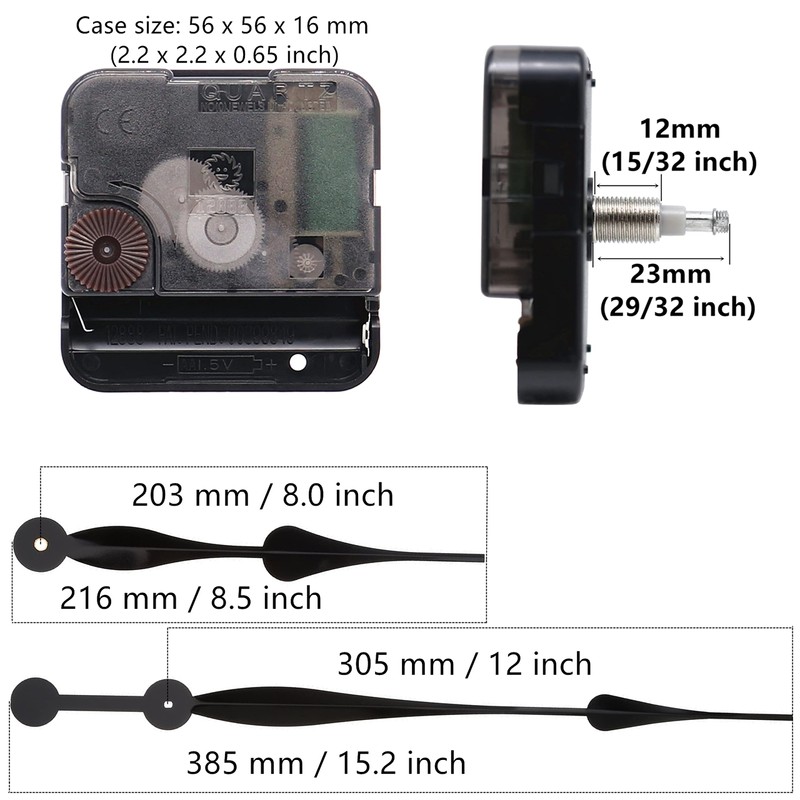 YOUNGTOWN High Torque Long Shaft Clock Movement Mechanism with 12