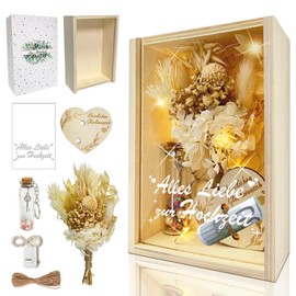 HILKKET Wooden Wedding Gift for Bride and Groom, Money Gift Wedding with Eternal Flowers, Wooden Box, Plastic Test Tube, Fairy Lights, Wishing Bottle, Yarn, Wedding Gifts