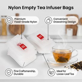 Yosoo Health Gear Juego de Bolsas de Filtro de té, Bolsas de té Desechables de 100 Piezas de Vacías con una Cuerda para Suelto Portátil de Nylon Mallon Malheler Infusor de Hierbas