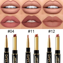 evpct 3Pcs Chestnut Nude Brown Lip Liner and Lipstick Set Kit for Women DNM Matte Fall Lipstick Shades Set Lip Stain Long Lasting Lipstick 24 hour Waterproof and Lip Liners Pencil Sets for Women