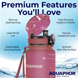 Nakii Filtered Water Bottle, Leakproof, BPA-Free, Motivational Markings, Travel, Everyday Use. 40-Gallon Filter, Replaces 300 Plastic Water Bottles. Includes 1 Filter, 22 FL Oz, Pink by Aquaphor