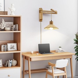 XvmBvm Farmhouse Wall Sconce Lighting, Dimmable Wall Sconce with Switch Swing Arm Wall Lights,Plug in Wall Light,Wall Lamps for Bedroom,Living Room, Boho Wall lamp, E26 Base