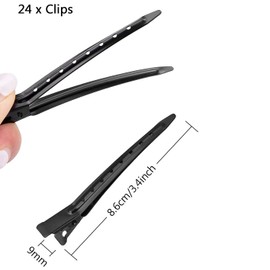 Ondaring 24 Pcs Metal Duck Billed Hair Clips Black for Styling Sectioning, 3.35 Inches Rustproof Metal Alligator Curl Clips Pins for Curls & Long Hair