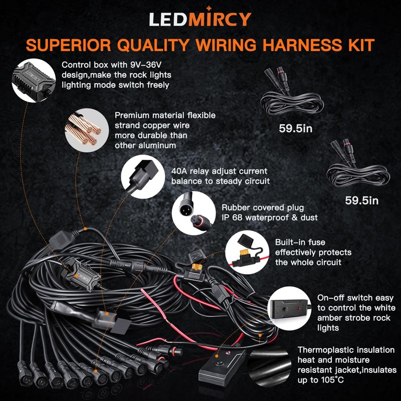 Switchback LEDMIRCY Rock Lights Kit White & Amber Strobe Rock