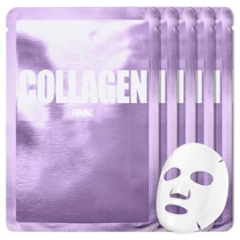 LAPCOS Collagen Sheet Mask, Firming Daily Face Mask with Collagen for Anti-Aging, Helps to Minimize Wrinkles, Restores Skin Elasticity & Firmness, Korean Beauty Favorite, 5-Pack
