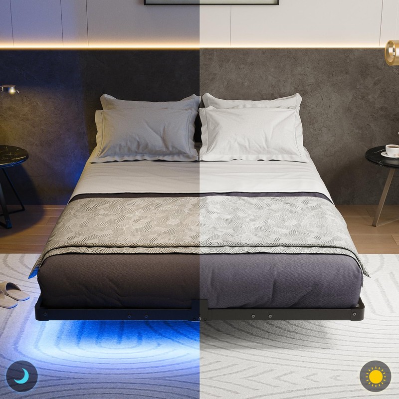 Liians Full Size Modern Floating Bed Frame with Smart LED