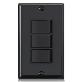AIDA Single Pole Triple Paddle Rocker Decorator Light Switch, 15 Amp Self-grounding Electrical Light Switches, Residential Grade, UL Listed (1 Pack, Glossy Black)