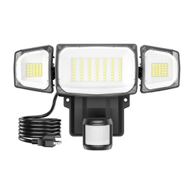 Olafus 70W Motion Sensor Outdoor Light Plug in, Motion Flood Light Dusk to Dawn, 7000LM LED Security Light IP65 Waterproof, Motion Activated 6500K PIR Sensor Lighting for Garage Yard Patio Eave, Black