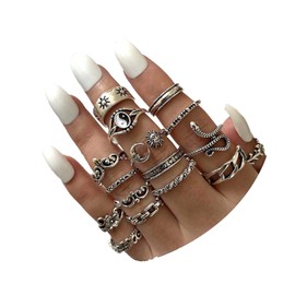 BELICEY 9-15PCS Silver Knuckle Stacking Rings Set for Women Crystal Rhinestone Finger Statement Ring Sets Vintage Joint Knot Mid Rings for Teen Girls Stackable Rings Jewelry Accessories