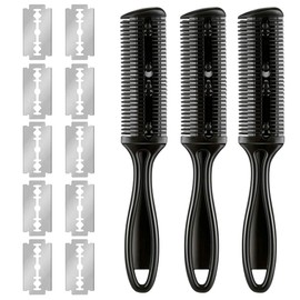 Bticx 3 Pieces Razor Comb with 10 Pieces Razors, Hair Razor Combs Double Edge Hair Cutting Comb with 10 Stainless Steel Blade, Hair Thinning Comb Slim Haircuts Cutting Tool