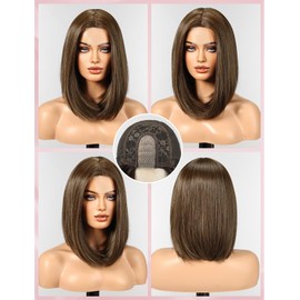 WOKESTAR Bob Wigs for Women Middle Part Bob Style Heat Resistant Fibre Synthetic Heat Resistant Wigs Ligt Brown Color