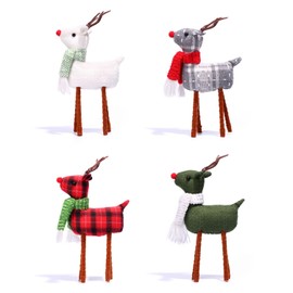 4pcs Reindeer Christmas Decoration, Standing Christmas Elk Decor, Handmade Plush Swedish Santa Elk Figurines Christmas for Home Indoor