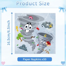 50Pcs Tornado Birthday Napkins, Disposable Grey Tornado Themed Paper Napkins for Baby Boy Girl Birthday Party Decorations Baby Shower Supplies