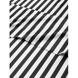 3 Piece Striped Sheets for Twin Size Bed – Luxury Flat Sheet 66 x 96, Fitted Sheet 39 x 75 and 1 Pillowcase 20 x 30 – Deep Pocket, Black and White Pinstripe Bed Sheets – Oeko-TEX Stripe Sheet Set