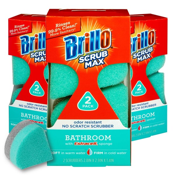 Brillo Scrub Max Heat Activated Sponges, Strong & Long Lasting, Innovative Technology, 2 Count (2 Count (Pack of 3), Bathroom)
