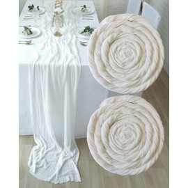 Parfair Dessin Ivory Cheesecloth Table Runner 10Ft Cheese Cloth Gauze 35 x 120 Inches Boho Rustic Decorations for Wedding Decor Reception Bridal Shower Holiday Party (10Ft - Pack of 2 - Ivory)