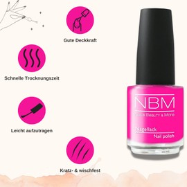 NBM Nagellack 14 ml | Leicht aufzutragen | Kratz- & wischfest | Schnelle Trocknungszeit | Lange Haltbarkeit | Power Pink